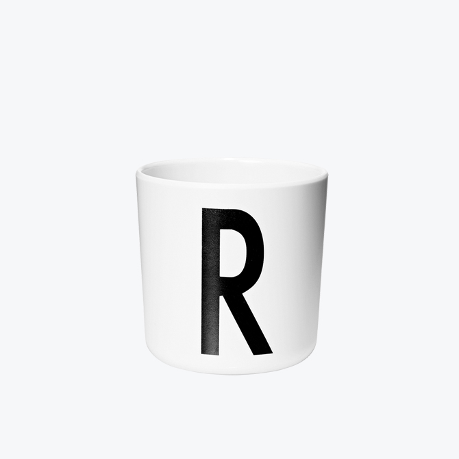 R Melamin Cup Bicchiere Bambino in plastica Design Letters Alfabeto Arne Jacobsen_Online DTime